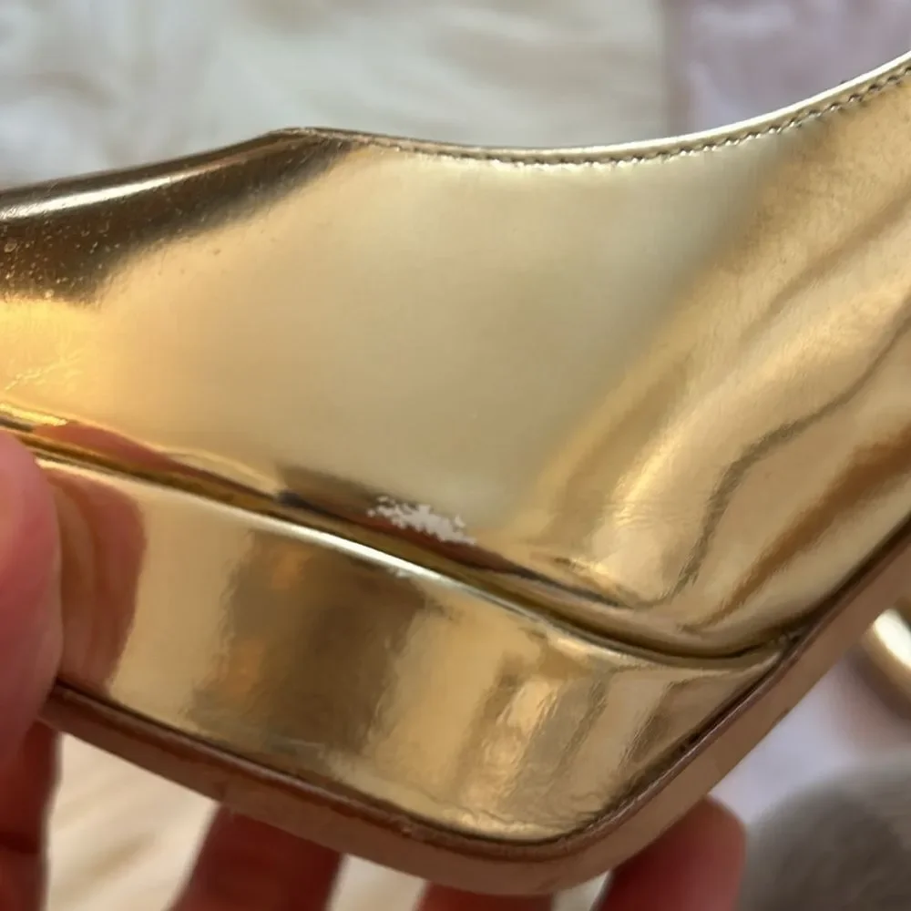 Mirror Calfskin Clue Peep Toe Platform Slingback Pumps size 37